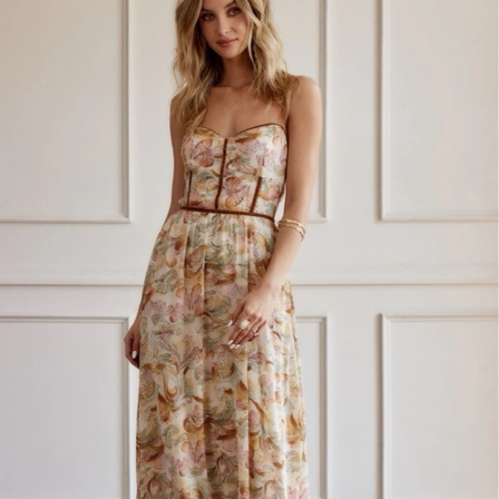 12th Tribe Floral Maxi Dress - Pink and Cream